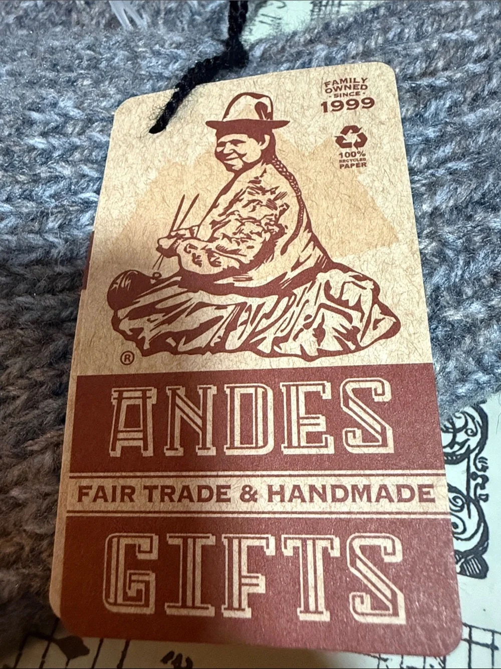 NWT Andes Gifts Hand-Knit Fleece-Lined Wool Mittens in Heather Gray, Size O/S